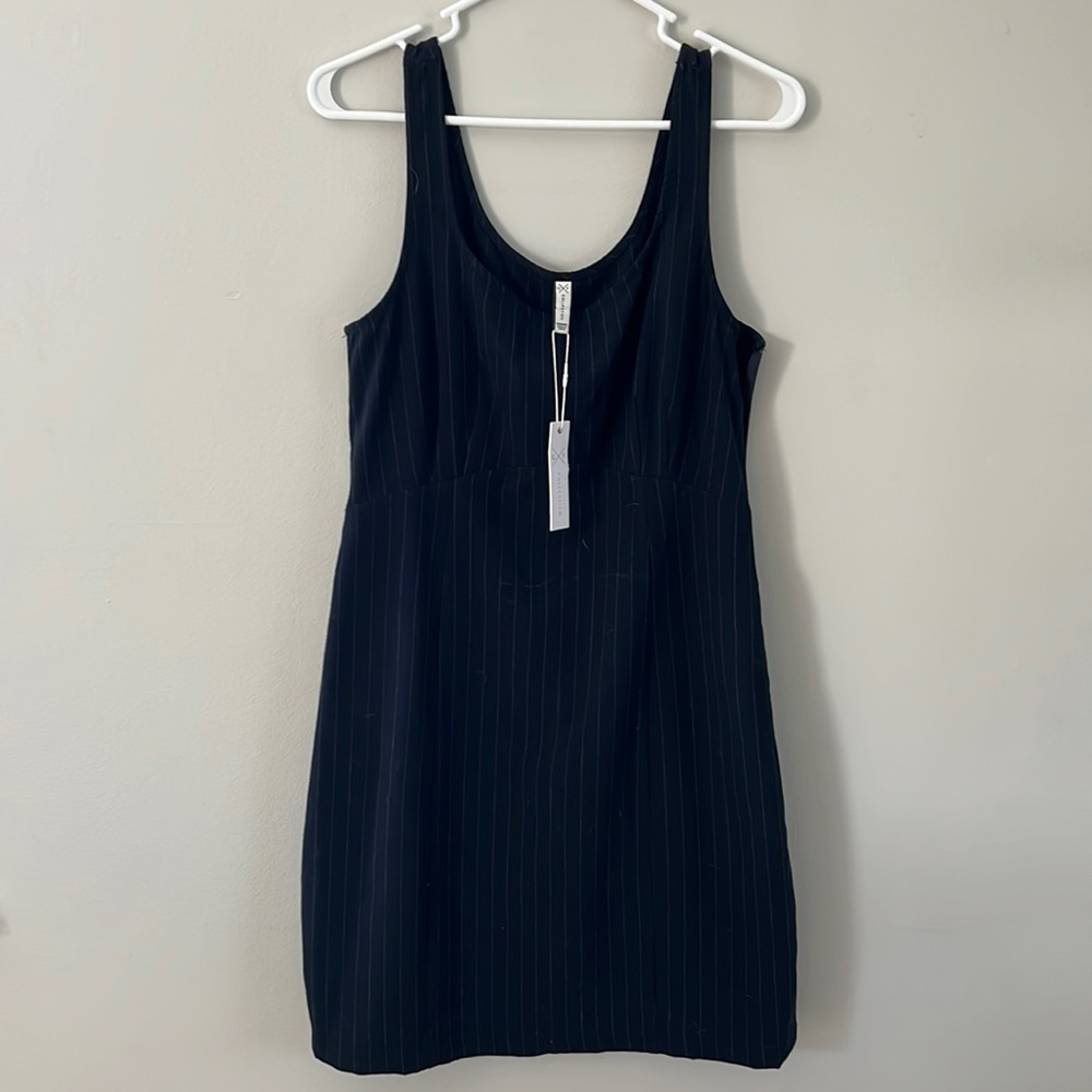 Medium fitted dark navy blue striped dress